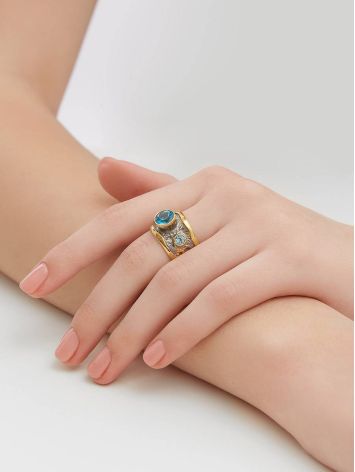 Amazing Gold Plated Band Ring With Blue Topaz, Ring Size: 8 / 18, image , picture 4