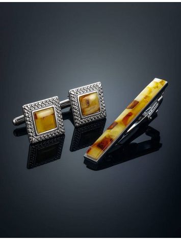 Mosaic Amber Cufflinks And Tie Clip Set, image , picture 2