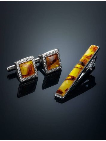 Amber Cufflinks And Tie Bar Set, image , picture 2