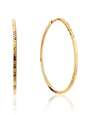 Trendy Textured Golden Hoop Earrings, image 