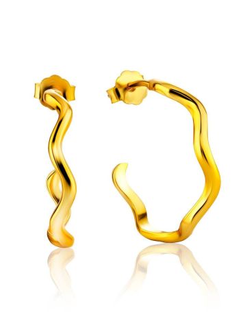Curvy Design Gold Plated Silver Earrings The Liquid, image 