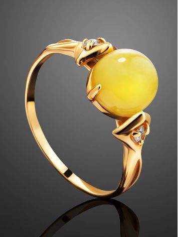 Golden Ring With Honey Amber And Crystals The Sambia, Ring Size: 6 / 16.5, image , picture 2