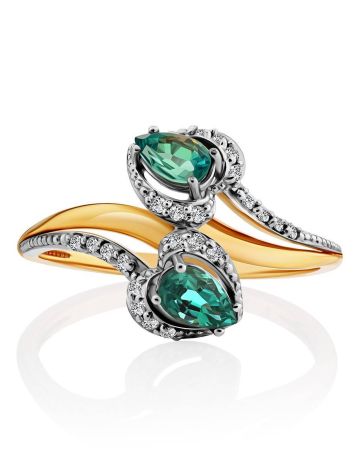 Statement Golden Ring With Diamonds And Emeralds, Ring Size: 8 / 18, image , picture 3