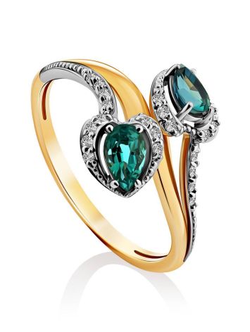 Statement Golden Ring With Diamonds And Emeralds, Ring Size: 8 / 18, image 