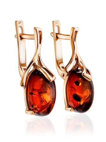 Delicate Gold-Plated Earrings With Cognac Amber The Crocus, image , picture 3