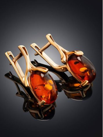 Delicate Gold-Plated Earrings With Cognac Amber The Crocus, image , picture 2