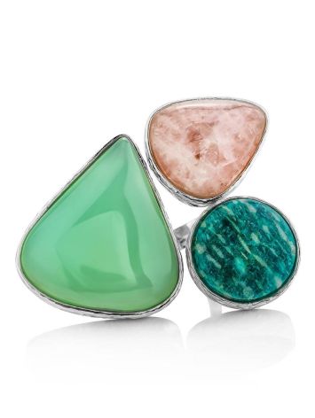 Boho Chic Silver Ring With Multicolor Stones Bella Terra, Ring Size: 9 / 19, image , picture 5
