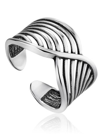 Chic Twisted Design Silver Ring The Liquid, Ring Size: Adjustable, image 