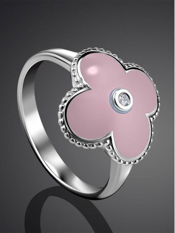 Silver Pink Enamel Ring With Diamond Centerpiece The Heritage, Ring Size: 8 / 18, image , picture 2