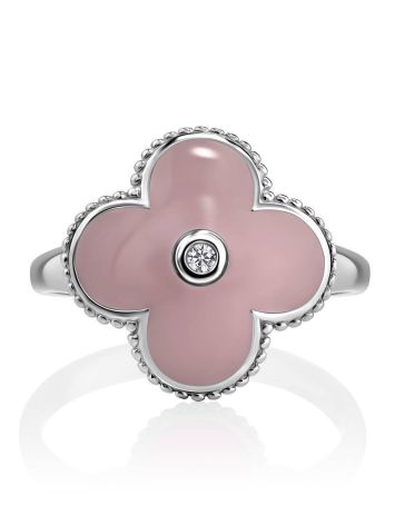 Silver Pink Enamel Ring With Diamond Centerpiece The Heritage, Ring Size: 8 / 18, image , picture 3