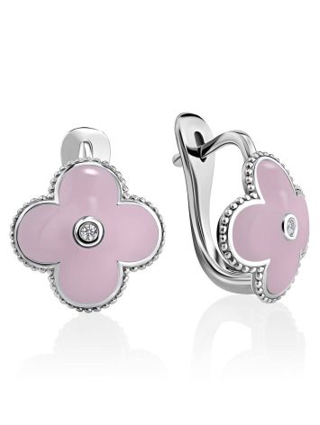 Silver Clover Shaped Earrings With Diamonds And Enamel The Heritage, image 