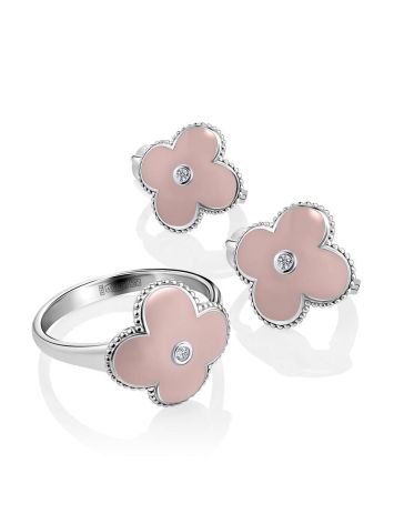 Silver Pink Enamel Ring With Diamond Centerpiece The Heritage, Ring Size: 8 / 18, image , picture 4
