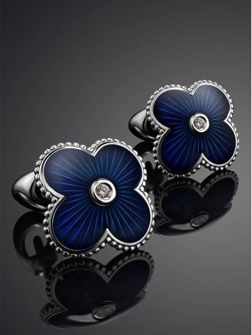 Silver Enamel Stud Earrings With Diamonds The Heritage, image , picture 2
