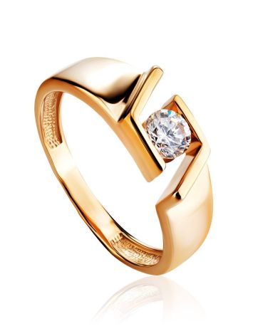Statement Golden Ring With Solitaire Crystal, Ring Size: 6 / 16.5, image 