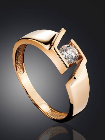 Statement Golden Ring With Solitaire Crystal, Ring Size: 6 / 16.5, image , picture 2