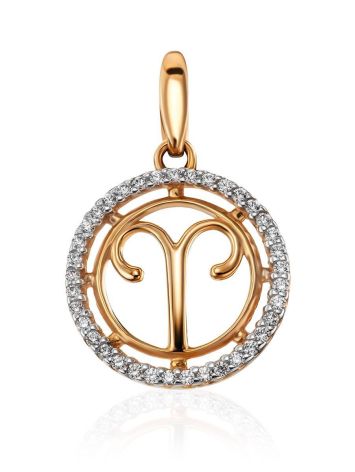 Chic Golden Aries Sign Pendant With Crystals, image 