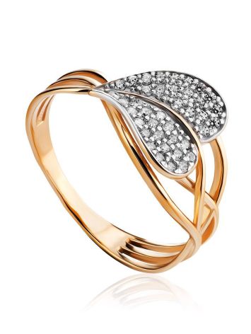 Leaf Motif Gold Crystal Ring, Ring Size: 7 / 17.5, image 