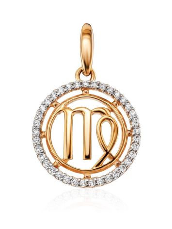 Bright Golden Virgo Sign Pendant With Crystals, image 