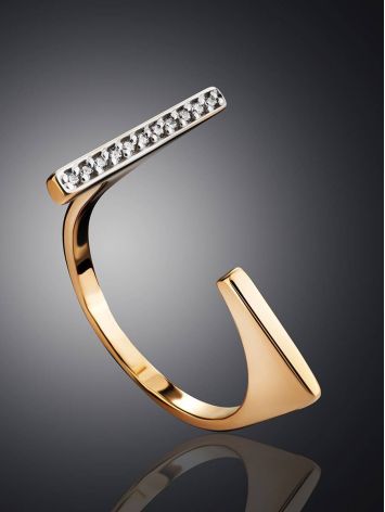 Futuristic Style 14K Gold Open T-Ring, Ring Size: 6.5 / 17, image , picture 2