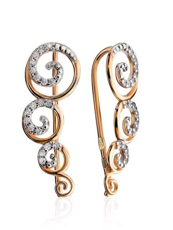 Chic Golden Climber Earrings With Crystals, image 