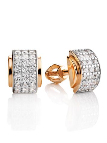 Stylish Gold Crystal Stud Earrings, image 