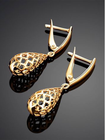 Golden Earrings With Laced Drop Shaped Dangles, image , picture 2