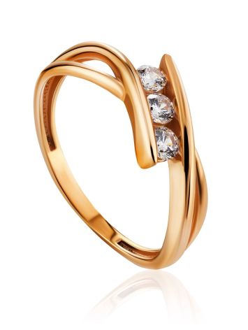 Twisted Golden Ring With Three Crystals, Ring Size: 6 / 16.5, image 