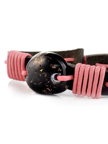 Dark Leather Tie Bracelet With Black Amber The Copacabana, image , picture 4