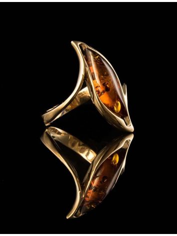 Refined Golden Ring With Cognac Amber, Ring Size: 8 / 18, image , picture 2