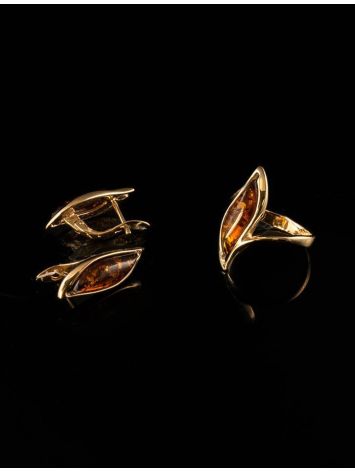 Refined Golden Ring With Cognac Amber, Ring Size: 8 / 18, image , picture 6