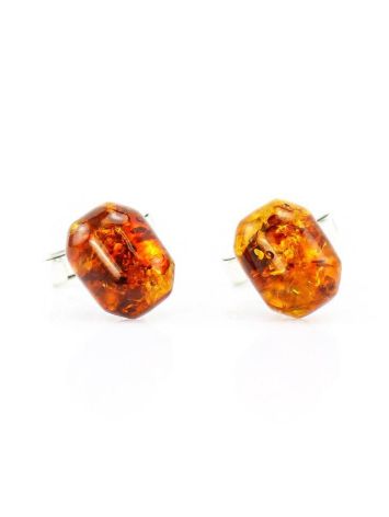 Geometric Silver Cufflinks With Natural Amber, image 