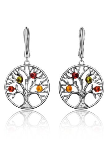 Fabulous Silver Amber Earrings The Tree of Life, image 