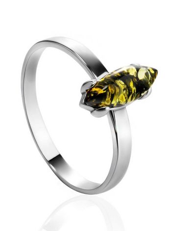 Minimalist Design Silver Amber Ring, Ring Size: 6 / 16.5, image 