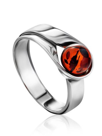 Оригинальное кольцо «Лея» из серебра и коньячного янтаря, Ring Size: 6 / 16.5, image 