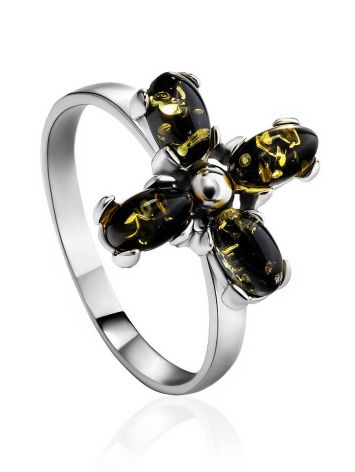 Stylish Cross Motif Silver Amber Ring The Supreme, Ring Size: 5.5 / 16, image 