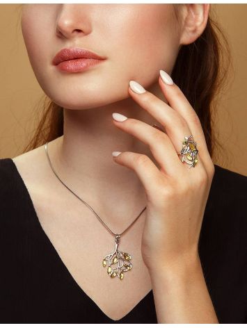 Изящное ажурное кольцо из серебра и лимонного янтаря «Тропиканка»  18.5, Ring Size: 13 / 22, image , picture 3
