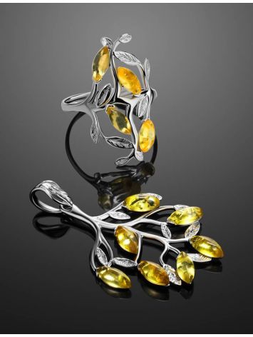 Изящное ажурное кольцо из серебра и лимонного янтаря «Тропиканка»  18.5, Ring Size: 13 / 22, image , picture 5