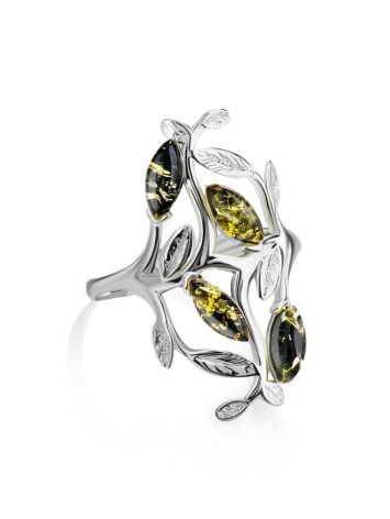 Эффектное кольцо «Тропиканка» из серебра и зелёного янтаря 18.5, Ring Size: 13 / 22, image , picture 4