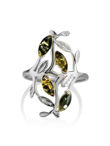 Эффектное кольцо «Тропиканка» из серебра и зелёного янтаря 18.5, Ring Size: 13 / 22, image , picture 5