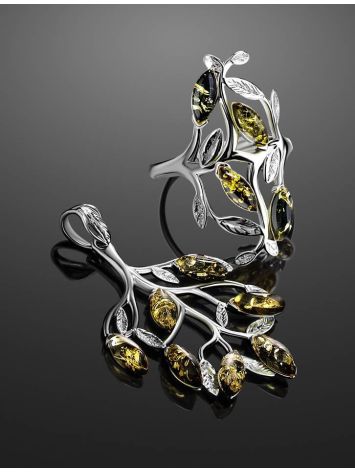 Эффектное кольцо «Тропиканка» из серебра и зелёного янтаря 18.5, Ring Size: 13 / 22, image , picture 6