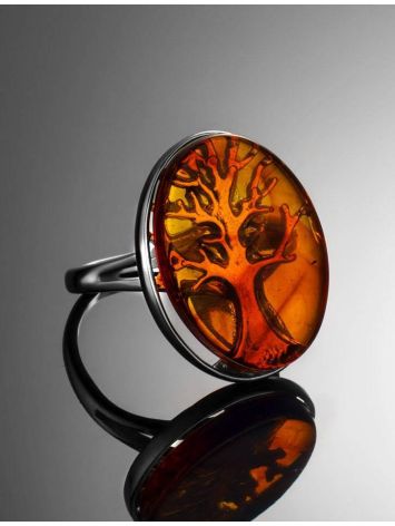 The Tree Of Life Symbolic Ring Made In Sterling Silver and Baltic Amber, Ring Size: 6 / 16.5, image , picture 2
