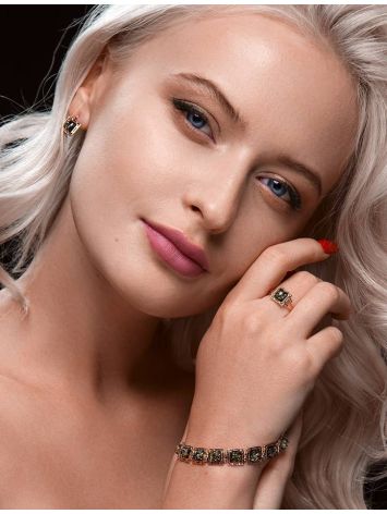 Изящное лёгкое кольцо из серебра и зелёного янтаря «Итака» 16, Ring Size: 9.5 / 19.5, image , picture 3