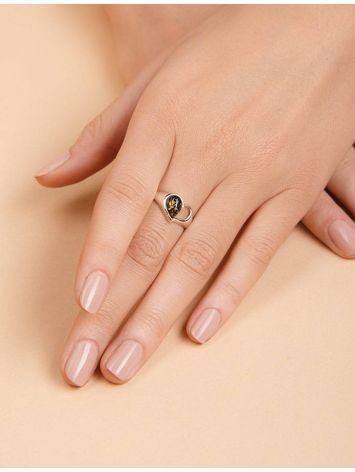 Яркое кольцо «Эвридика» из серебра и янтаря зелёного цвета 16, Ring Size: 10 / 20, image , picture 3