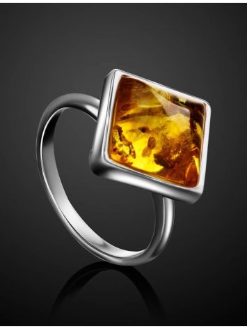 Silver Adjustable Ring With Lemon Amber The Ovation, Ring Size: Adjustable, image , picture 2