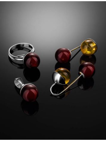 Silver Adjustable Ring With Cherry Amber The Paris, Ring Size: Adjustable, image , picture 6