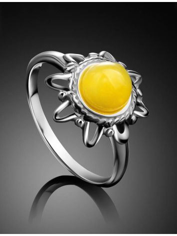Silver Ring With Honey Amber Centerpiece The Helios, Ring Size: 5 / 15.5, image , picture 2