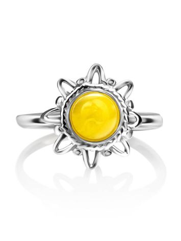 Silver Ring With Honey Amber Centerpiece The Helios, Ring Size: 5 / 15.5, image , picture 6