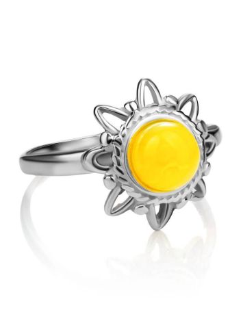 Silver Ring With Honey Amber Centerpiece The Helios, Ring Size: 5 / 15.5, image , picture 4