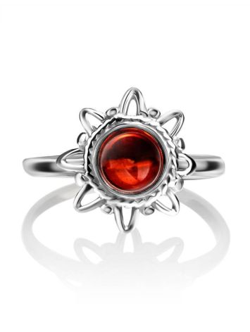 Cherry Amber Silver Ring The Helios, Ring Size: 4 / 15, image , picture 3