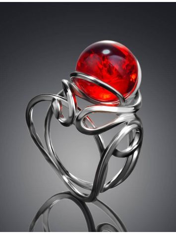 Baltic Round Cut Amber Ring In Sterling Silver The Flamenco, Ring Size: Adjustable, image , picture 2
